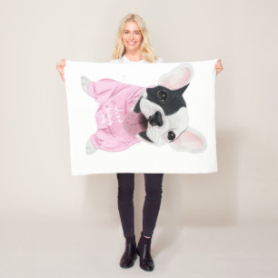 Cute French Bulldog Stuck Just Love Me Fleece Blanket