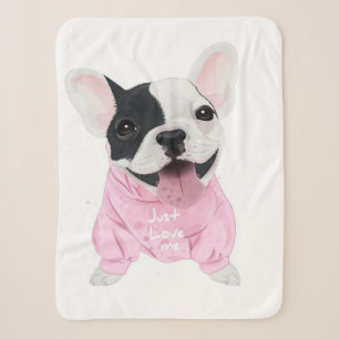 Cute French Bulldog Stuck   Just Love Me Sherpa Blanket