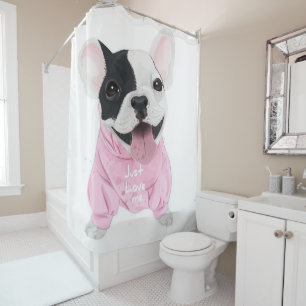 Cute French Bulldog Stuck Just Love Me Shower Curtain