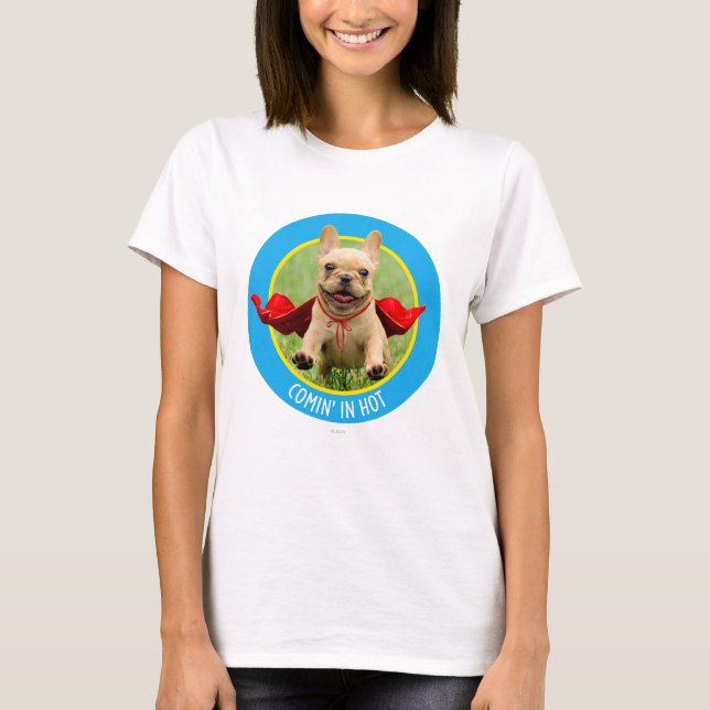 Cute French Bulldog Superhero Runs in Grass T-Shirt (Front)