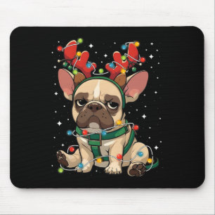 Cute French Bulldog Tangled Up In Christmas Lights Mouse Pad