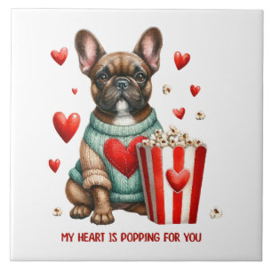 Cute French Bulldog Valentines Day heart Ceramic Tile