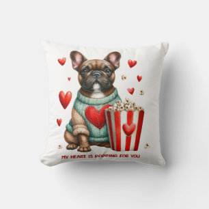 Cute French Bulldog Valentines Day heart Cushion