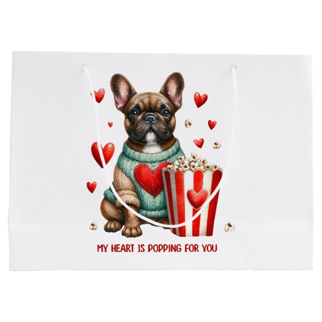 Cute French Bulldog Valentines Day heart Large Gift Bag (Back)