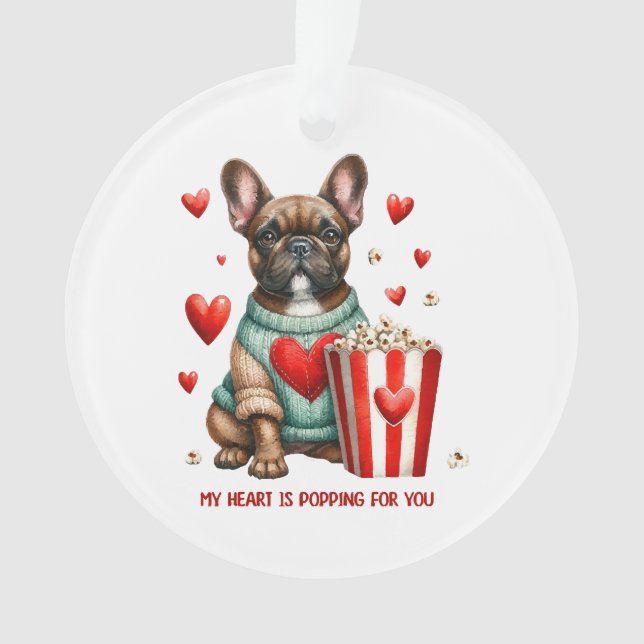 Cute French Bulldog Valentines Day heart Ornament (Front)