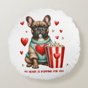 Cute French Bulldog Valentines Day heart Round Cushion