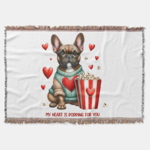 Cute French Bulldog Valentines Day heart Throw Blanket