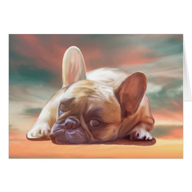 Cute French Bulldog Water Colour Art Painting (Front Horizontal)