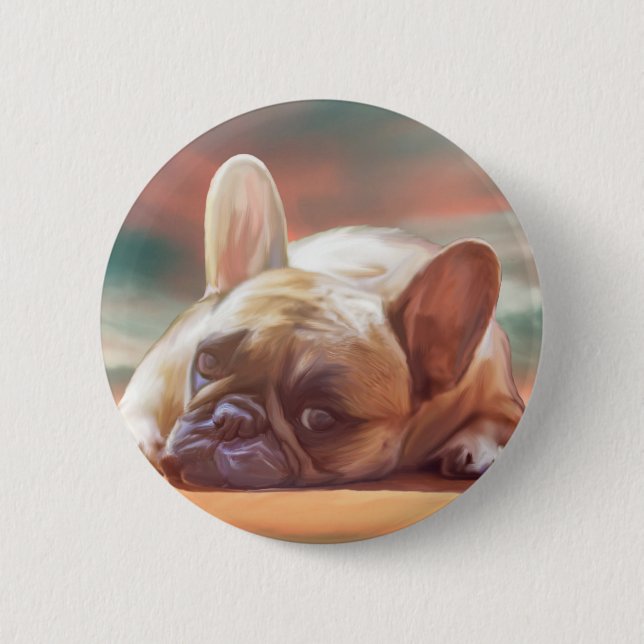 Cute French Bulldog Water Colour Art Painting 6 Cm Round Badge (Front)