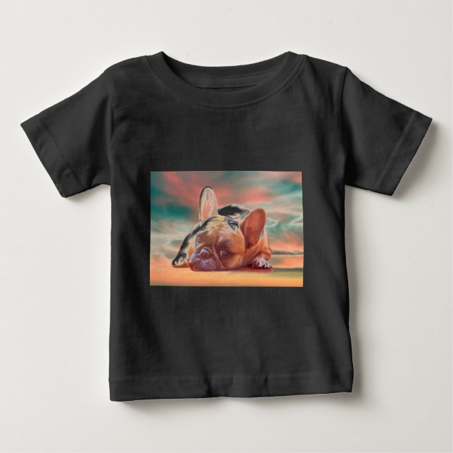 Cute French Bulldog Water Colour Art Painting Baby T-Shirt (Front)