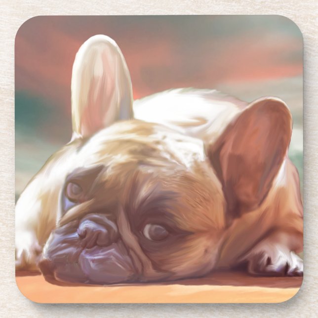 Cute French Bulldog Water Colour Art Painting Coaster (Front)