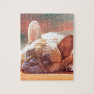 Cute French Bulldog Water Colour Art Painting Jigsaw Puzzle