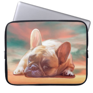 Cute French Bulldog Water Colour Art Painting Laptop Sleeve