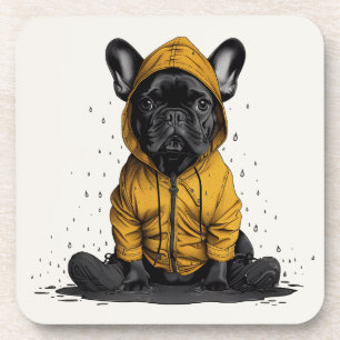 Cute French Bulldog Wearing Raincoat Coaster