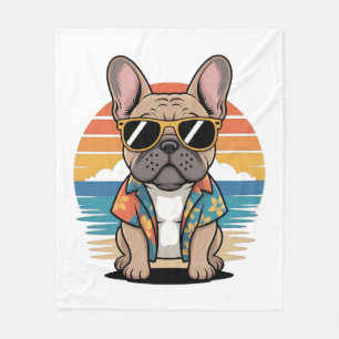 Cute French Bulldog wearing sunglasses Fleece Blanket