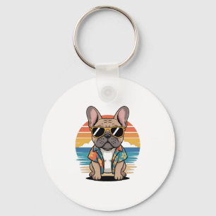 Cute French Bulldog wearing sunglasses Key Ring