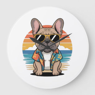 Cute French Bulldog wearing sunglasses Large Clock