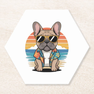 Cute French Bulldog wearing sunglasses Paper Coaster