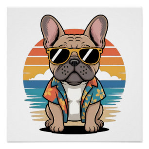 Cute French Bulldog wearing sunglasses Poster