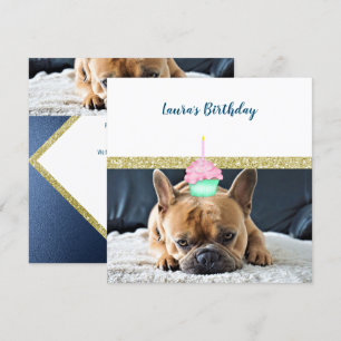 CUTE FRENCH BULLDOG WHITE NAVY INVITATION