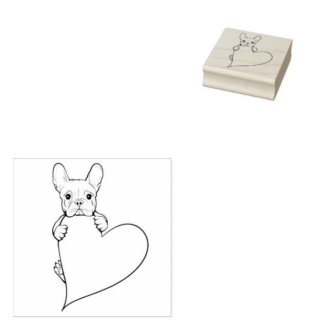 Cute French Bulldog with a Heart Rubber Stamp (Stamped)