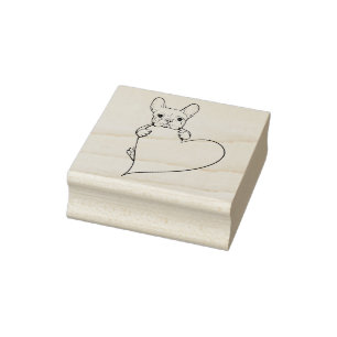 Cute French Bulldog with a Heart Rubber Stamp