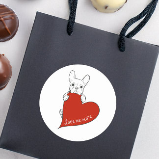 Cute French Bulldog with a Red Heart Classic Round Sticker