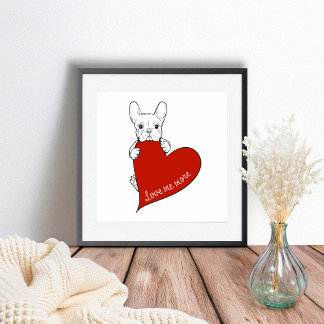 Cute French Bulldog with a Red Heart Poster