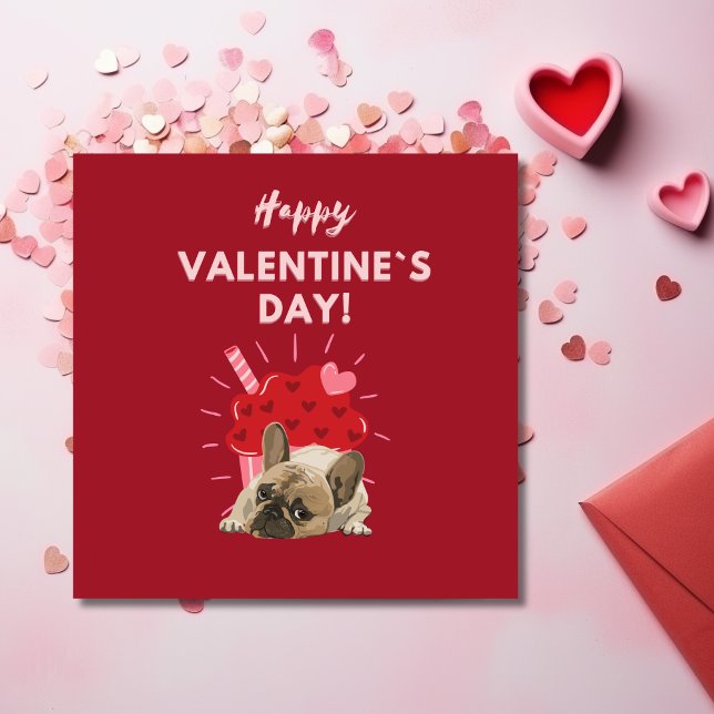 Cute French bulldog with cupcake Valentines day Holiday Card (Creator Uploaded)