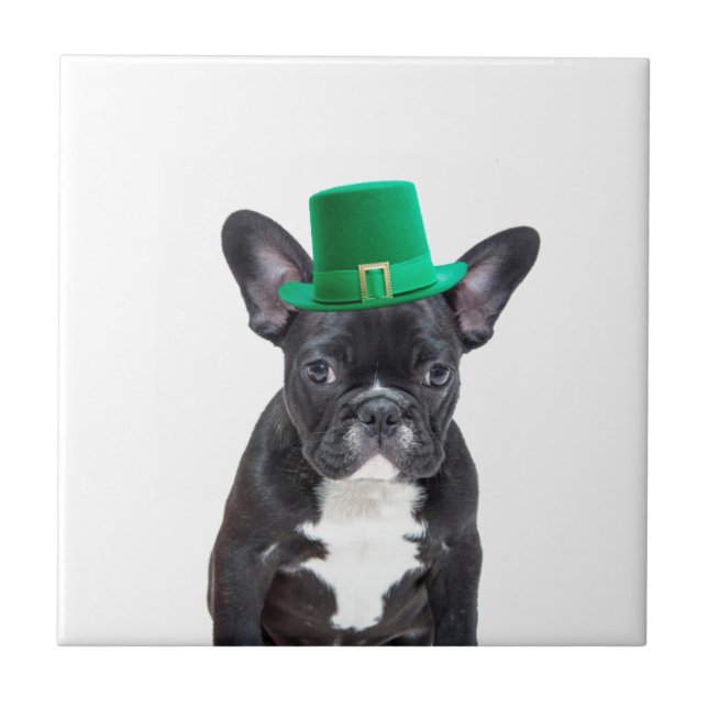 Cute French Bulldog with Hat St. Patrick's Day Ceramic Tile (Front)