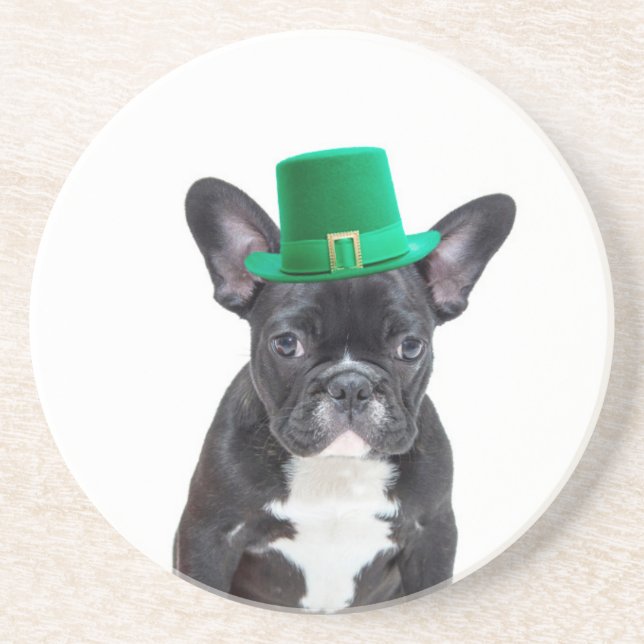Cute French Bulldog with Hat St. Patrick's Day Coaster (Front)