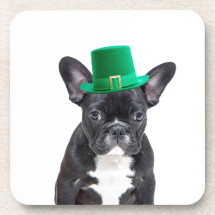 Cute French Bulldog with Hat St. Patrick's Day Coaster