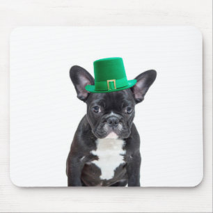 Cute French Bulldog with Hat St. Patrick's Day Mouse Pad