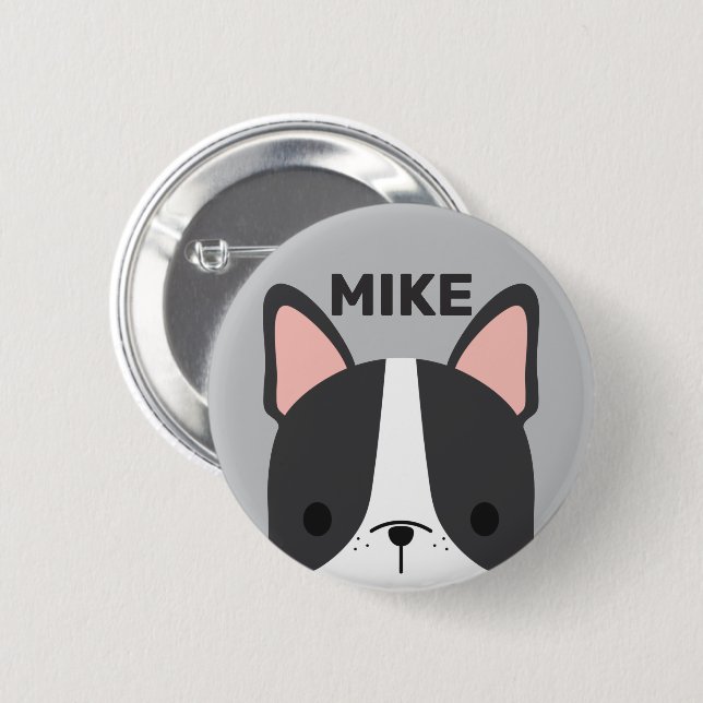 Cute French Bulldog with Personalised Name 6 Cm Round Badge (Front & Back)