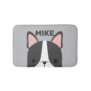 Cute French Bulldog with Personalised Name Bath Mat