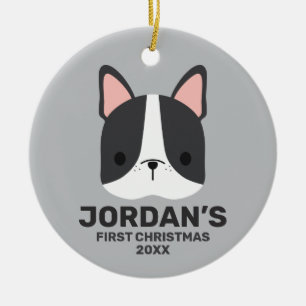 Cute French Bulldog with Personalised Name Ceramic Ornament