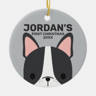 Cute French Bulldog with Personalised Name Ceramic Ornament