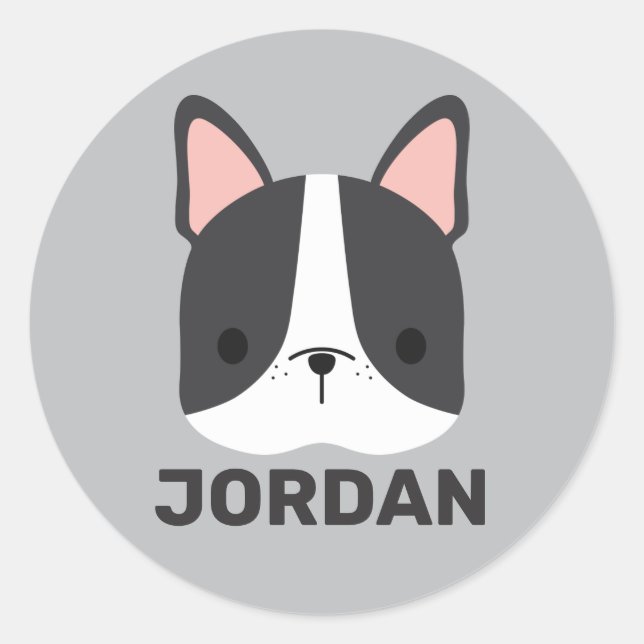 Cute French Bulldog with Personalised Name Classic Round Sticker (Front)