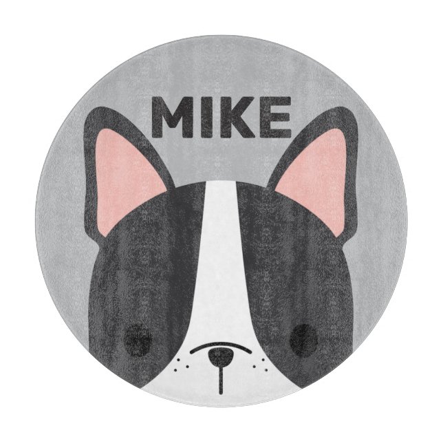 Cute French Bulldog with Personalised Name Cutting Board (Front)