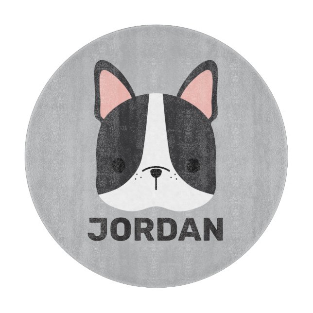 Cute French Bulldog with Personalised Name Cutting Board (Front)