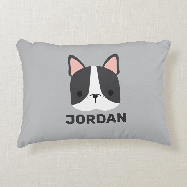 Cute French Bulldog with Personalised Name Decorative Cushion (Front)