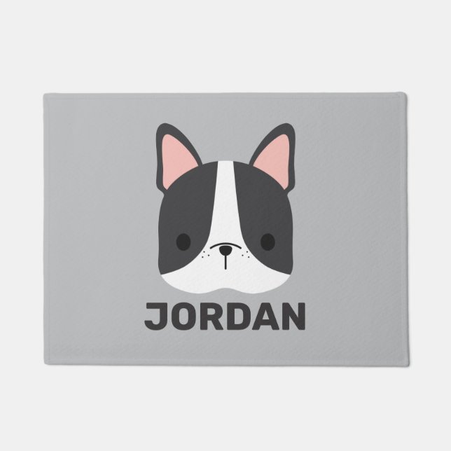 Cute French Bulldog with Personalised Name Doormat (Front)