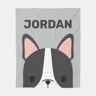 Cute French Bulldog with Personalised Name Fleece Blanket