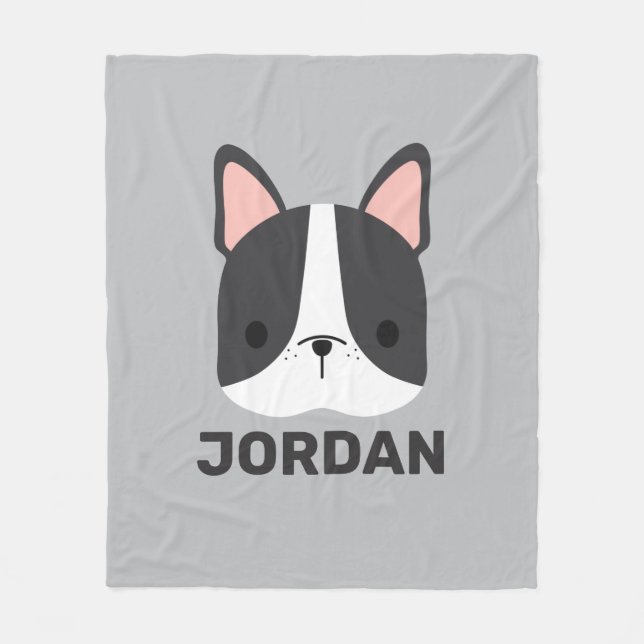 Cute French Bulldog with Personalised Name Fleece Blanket (Front)