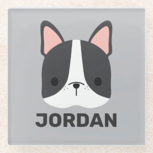 Cute French Bulldog with Personalised Name Glass Coaster