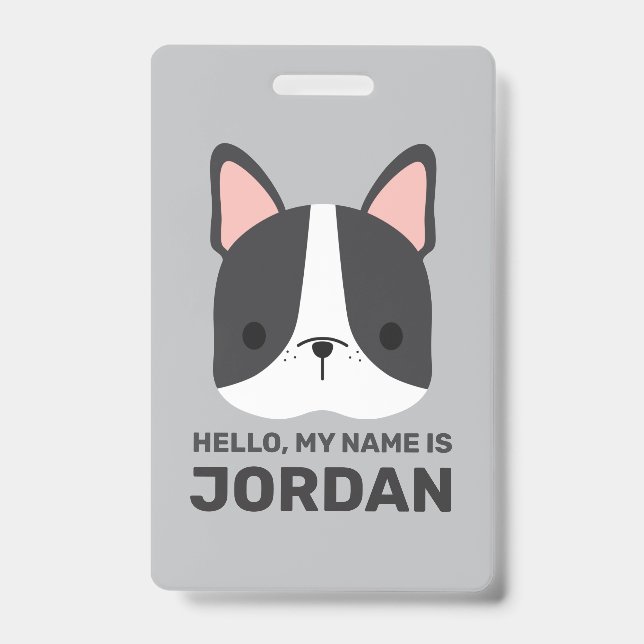 Cute French Bulldog with Personalised Name ID Badge (Front)
