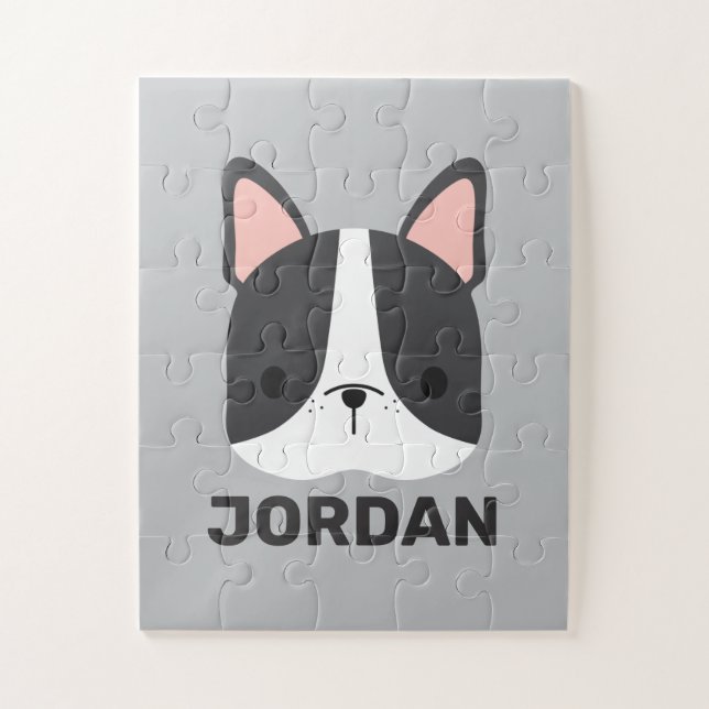 Cute French Bulldog with Personalised Name Jigsaw Puzzle (Vertical)