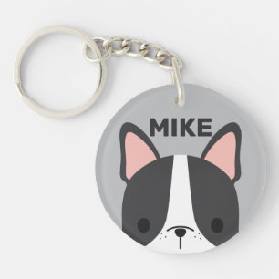 Cute French Bulldog with Personalised Name Key Ring