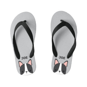 Cute French Bulldog with Personalised Name Kid's Thongs