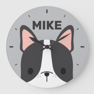 Cute French Bulldog with Personalised Name Large C Clock